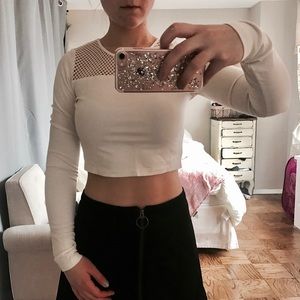 LF white mesh long sleeve cropped shirt